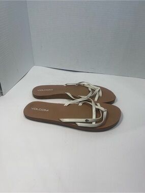 Volcom Women's Brown Footbed Sandals with Cream Strappy Upper